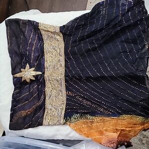 90s/y2k Strapless empire waist top. Beaded w/ kerchief hem. L. NWOT.